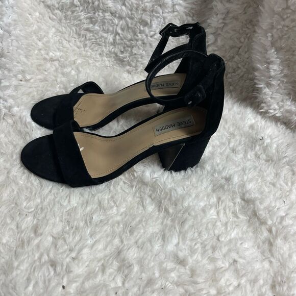 Steve Madden leather suede Black ankle strap sandals 3”block heels size … - Picture 1 of 11